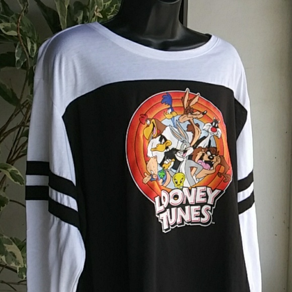 Warner Bros. Tops - Looney Tunes Crop Color Block Tee Plus Sz 2X